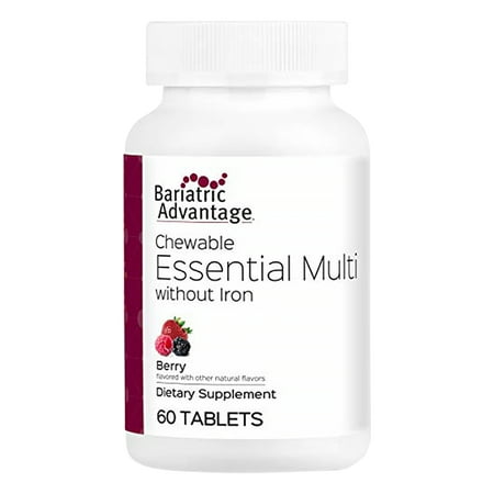 Bariatric Advantage Essential Multivitamin without Iron - 200 DV Of Key Nutrients - Trace Mineral Support* - Multivitamins for Bariatric Patients - Berry - 60 Tablets