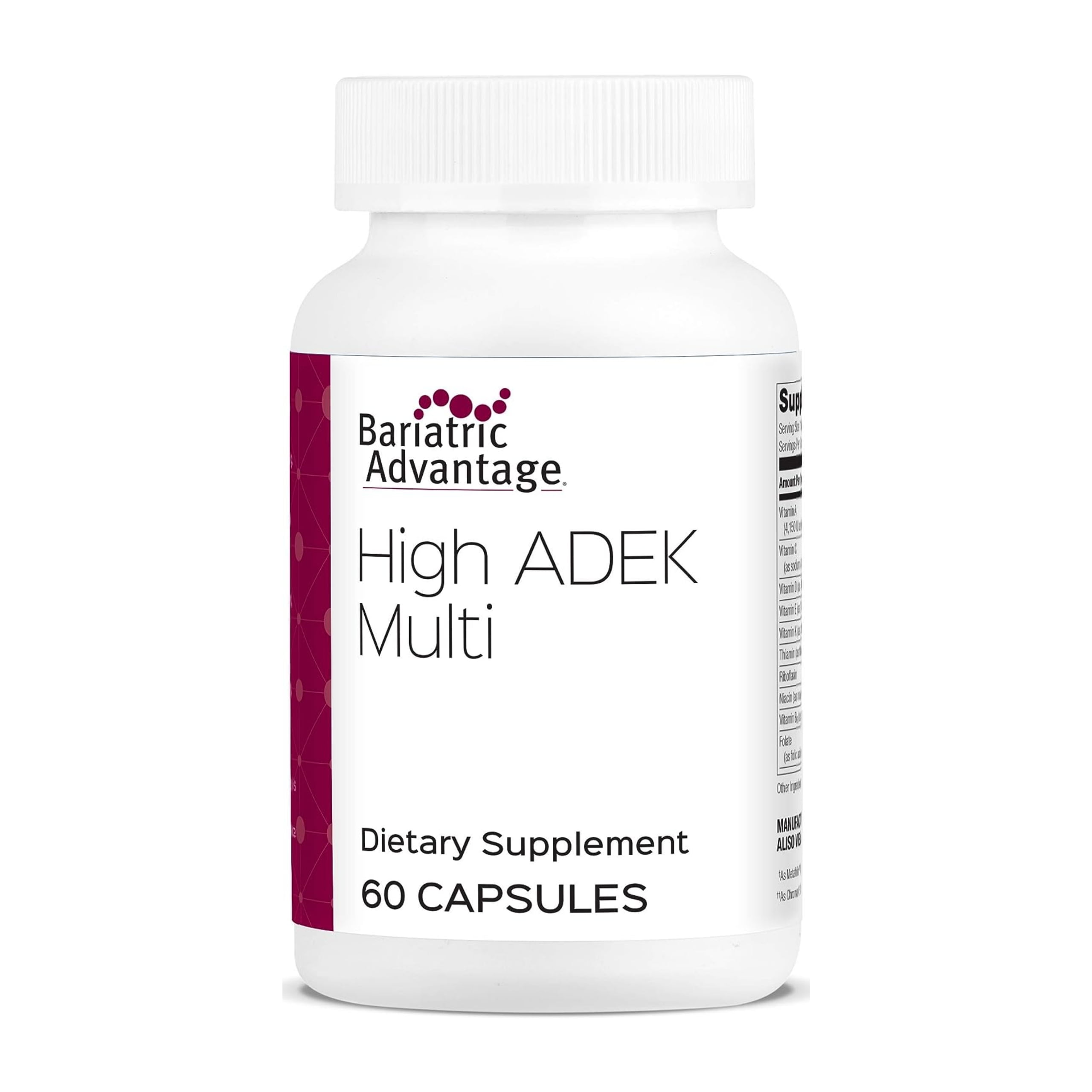 Bariatric Advantage High ADEK Multi - For Bariatric Surgery Patients - Multivitamin with Vitamins A, D, E, K & Trace Minerals - 100%+ DV of ADEK - 60 Capsules