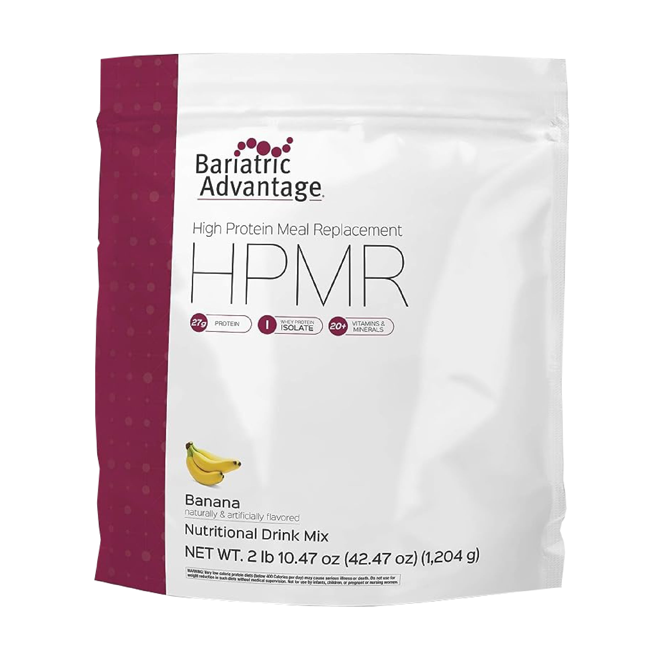 Bariatric Advantage High Protein Meal Replacement Drink Mix, Protein Powder Whey Isolate for Gastric Bypass and Sleeve Gastrectomy Patients, 27g Protein, Lactose Free - Banana - 28 Servings