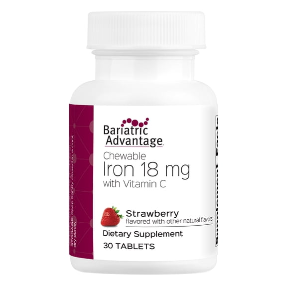 Bariatric Advantage Iron 18 mg with Vitamin C Chewable - Strawberry - 30 Tablets