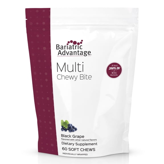 Bariatric Advantage Multi Chewy Bite - Soft Chew Multivitamin for Bariatric Surgery Patients - Chewable Multivitamin with Folic Acid, Vitamin D3 & More - Black Grape Flavor - 60 Count
