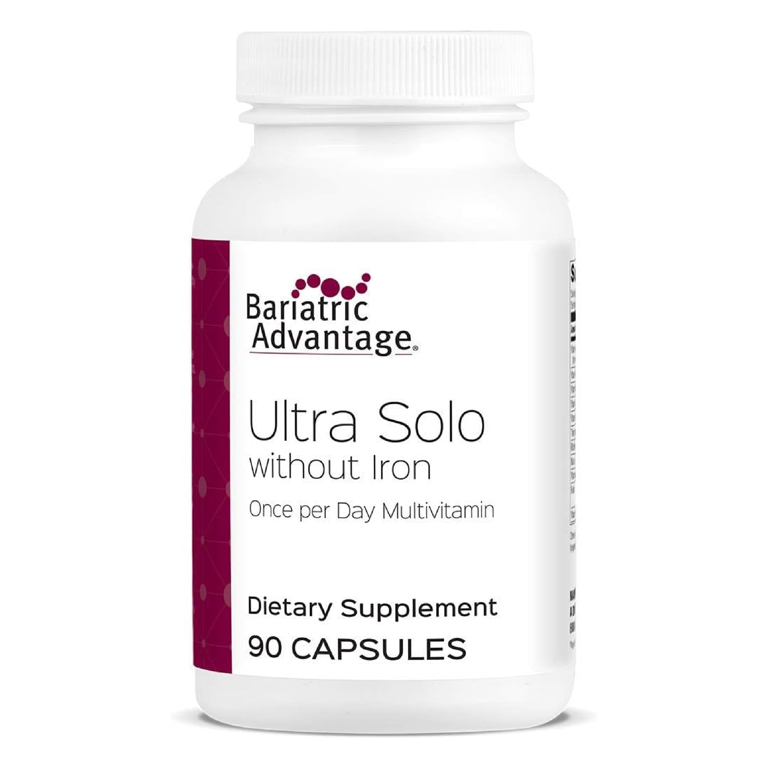 Bariatric Advantage Ultra Solo without Iron - Once-Per-Day Daily Multivitamin - For Bariatric Patients - With Thiamin, Vitamin A & More - Gluten Free - 90 Capsules