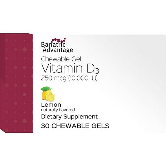Bariatric Advantage Vitamin D Gels 10,000 IU - Vitamin D3 Chewable Gels - Bone Health Support* - forBariatric Procedure Recovery - Good Flavor Vitamins - Easy To Use - 30 Count