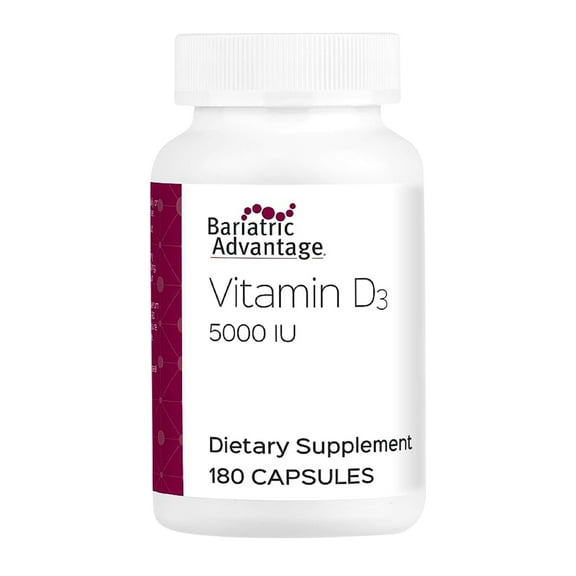 Bariatric Advantage Vitamin D3 5,000 IU - Bariatric Vitamin D Capsules - Water-Miscible - Bone Strength Support* - Easy Swallow Capsule - 180 Count