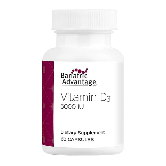 Bariatric Advantage Vitamin D3 5,000 IU - Bariatric Vitamin D Capsules - Water-Miscible - Bone Strength Support* - Easy Swallow Capsule - 180 Count