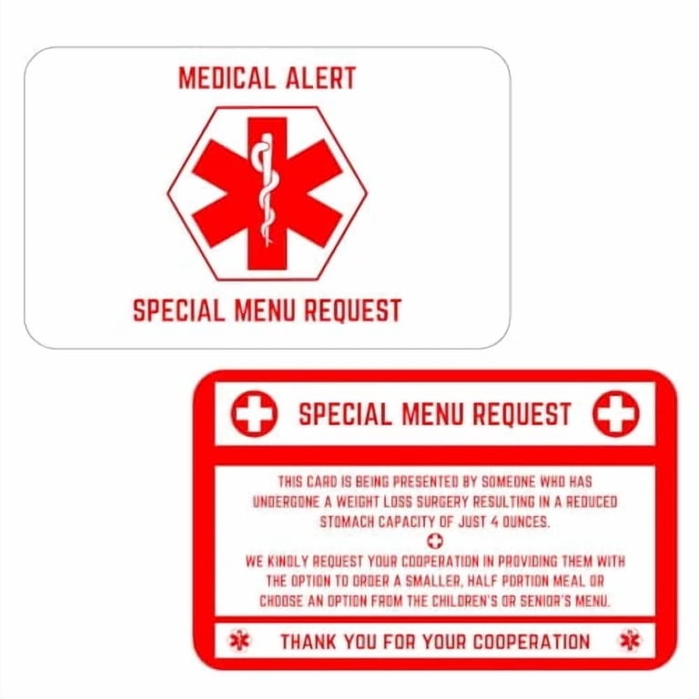 Bariatric Card for Restaurants, Special Menu Request Card, Portion Control  Restaurant Request for Bariatric or Gastric Sleeve Patients, Wallet Sized,  ...