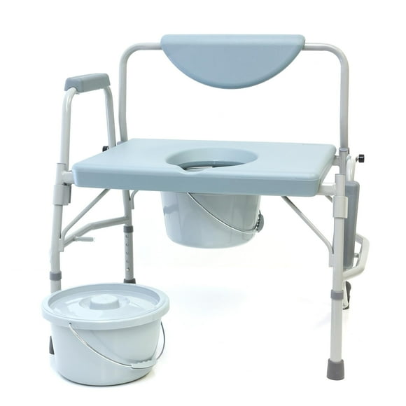 Bariatric Commode with Drop Arm & Extra Commode Bucket & Lid Set, Height Adjustable 3 in 1 Bedside Commode, Raised Toilet Seat & Toilet Safety Rail, Extra-Wide, Holds up to 500lbs