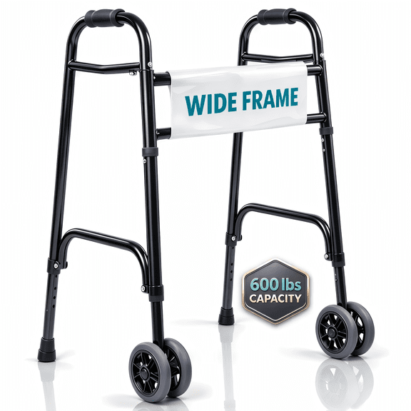 Bariatric Front 2 Wheel Walker, Heavy Duty Foldable Extra Wide Rolling Medical Walker For Senior Overweight Users
