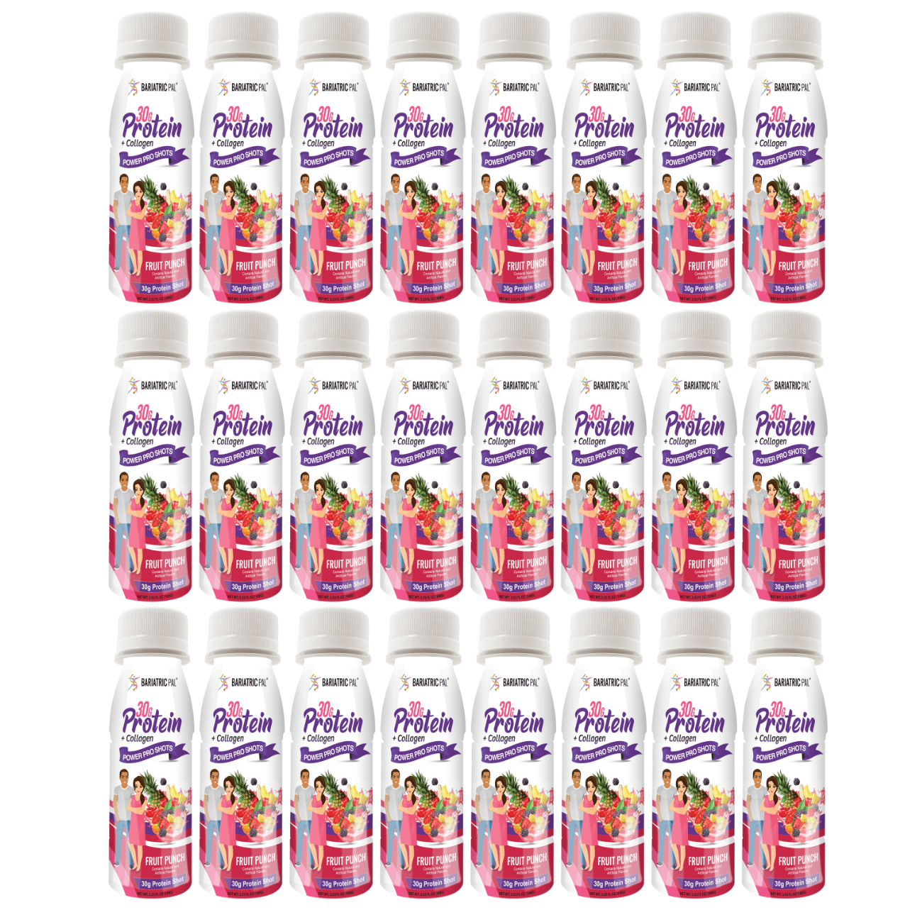 BariatricPal 30g Whey Protein & Collagen Power Pro Shots - Fruit Punch (24-Pack)