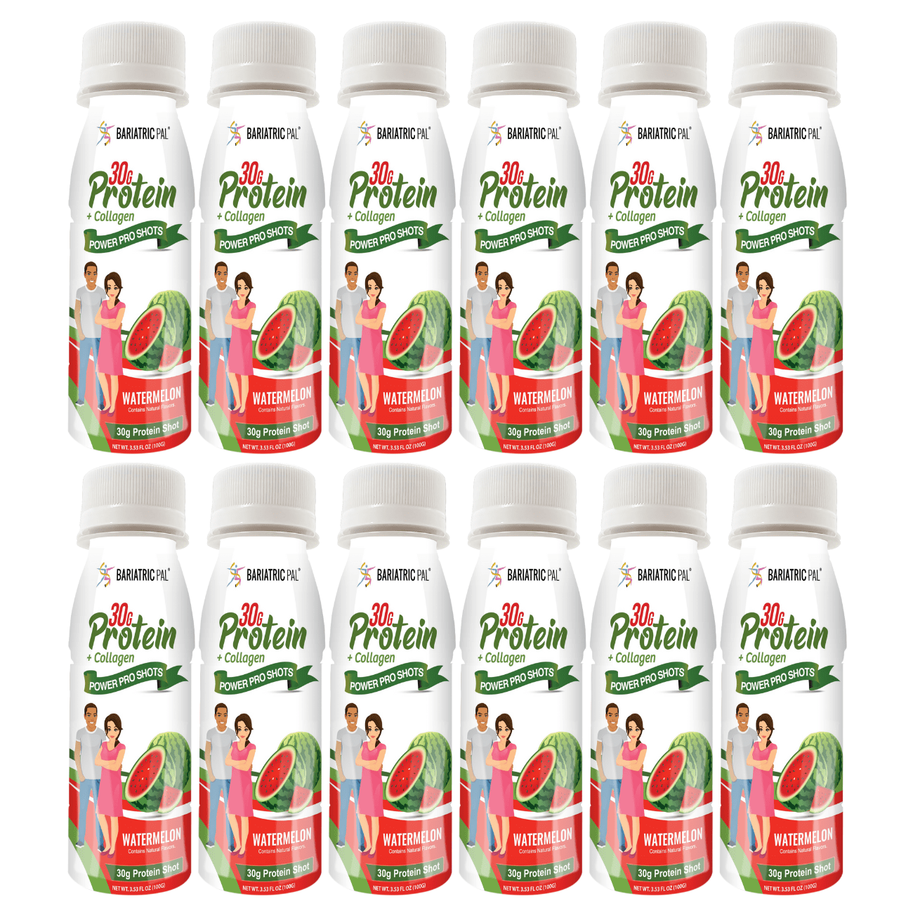 BariatricPal 30g Whey Protein & Collagen Power Pro Shots - Watermelon (12-Pack)