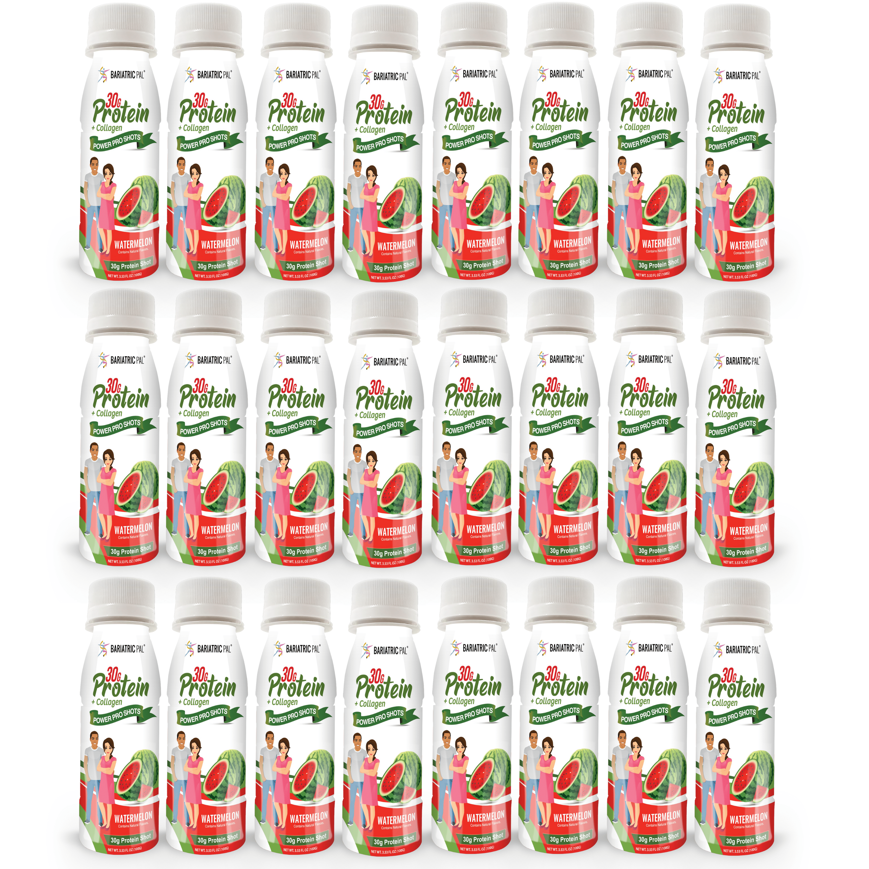BariatricPal 30g Whey Protein & Collagen Power Pro Shots - Watermelon (24-Pack)