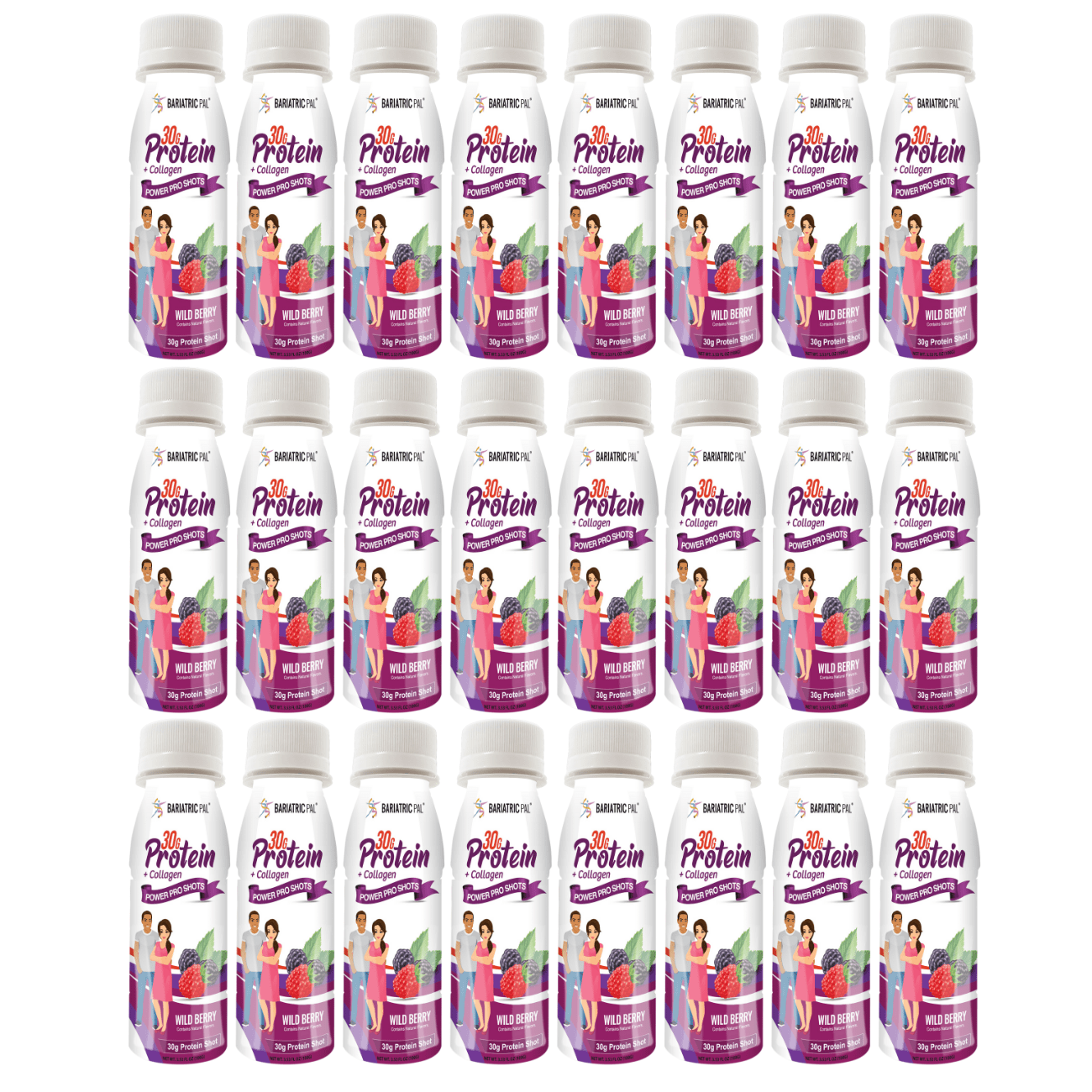 BariatricPal 30g Whey Protein & Collagen Power Pro Shots - Wild Berry (24-Pack)