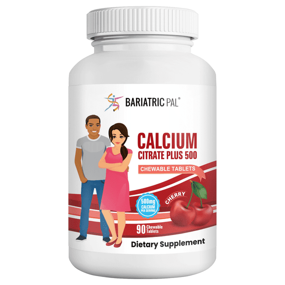 BariatricPal Calcium Citrate 500mg Chewable Tablets - Cherry (Brand New!) Size: 1-Month Supply (90 Chewable Tablets)