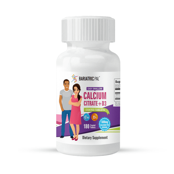 BariatricPal Easy Swallow Calcium Citrate (600mg) and D3 Coated Tablets - NEW! Size: 30-Day Supply