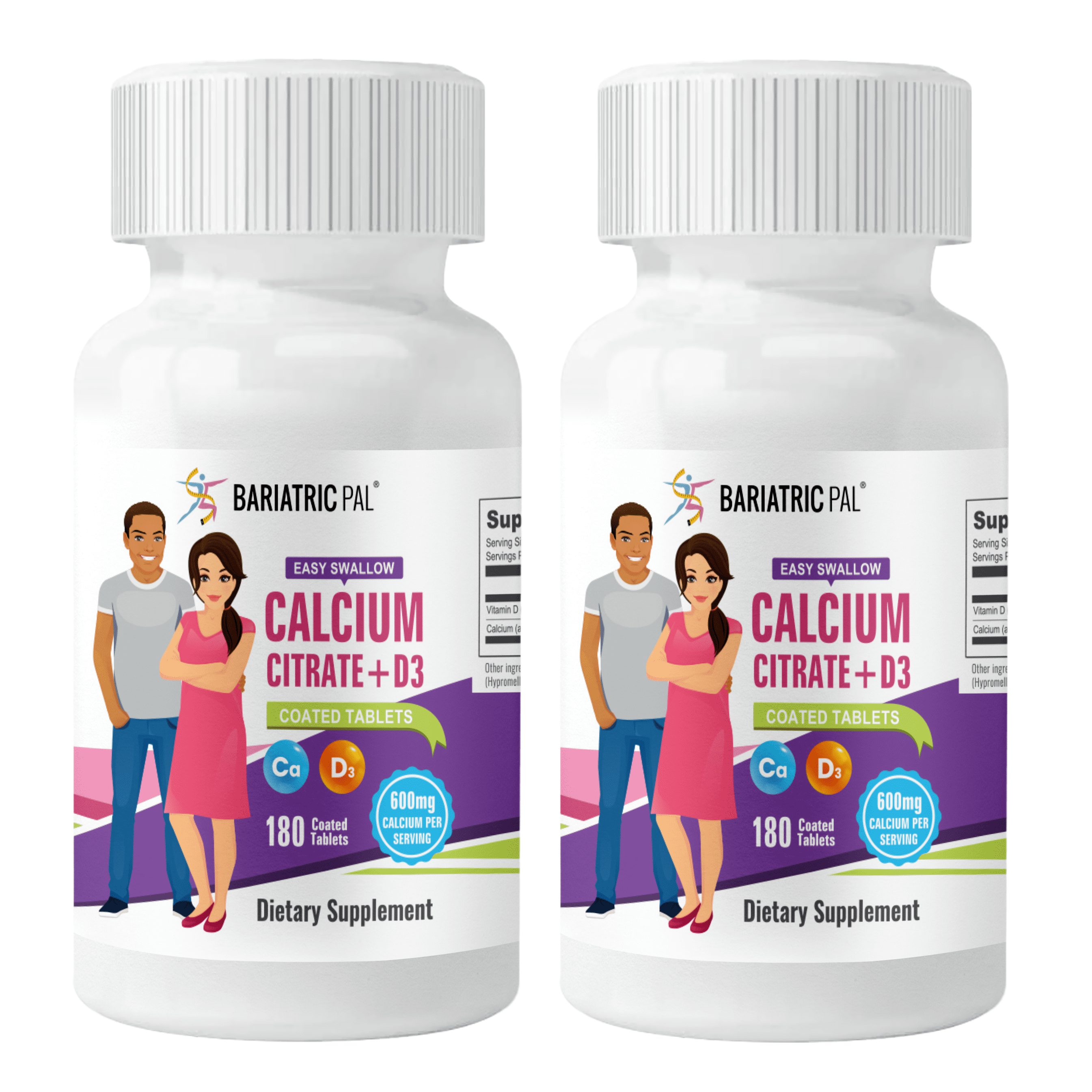 BariatricPal Easy Swallow Calcium Citrate (600mg) and D3 Coated Tablets - NEW! Size: 60-Day Supply