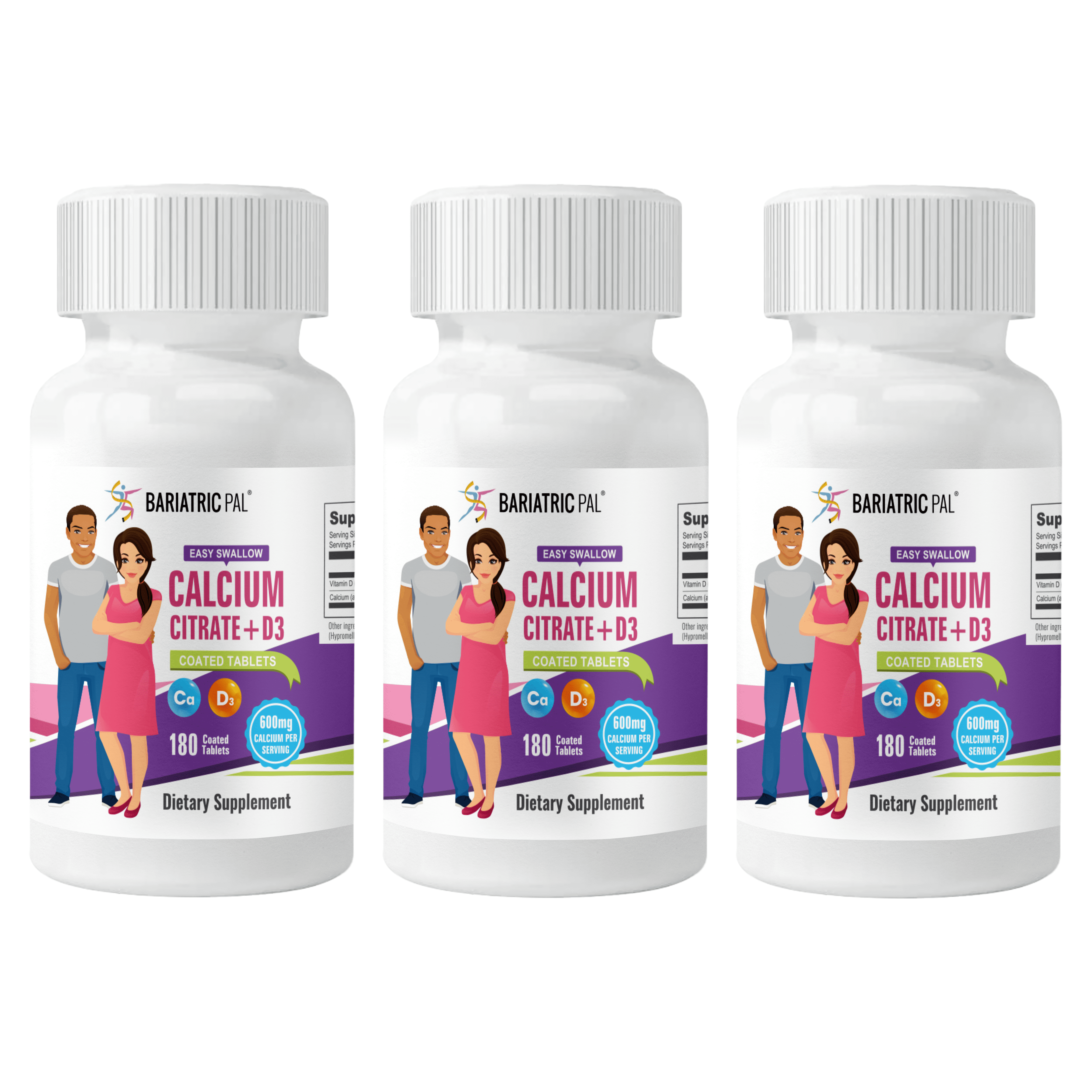 BariatricPal Easy Swallow Calcium Citrate (600mg) and D3 Coated Tablets - NEW! Size: 90-Day Supply