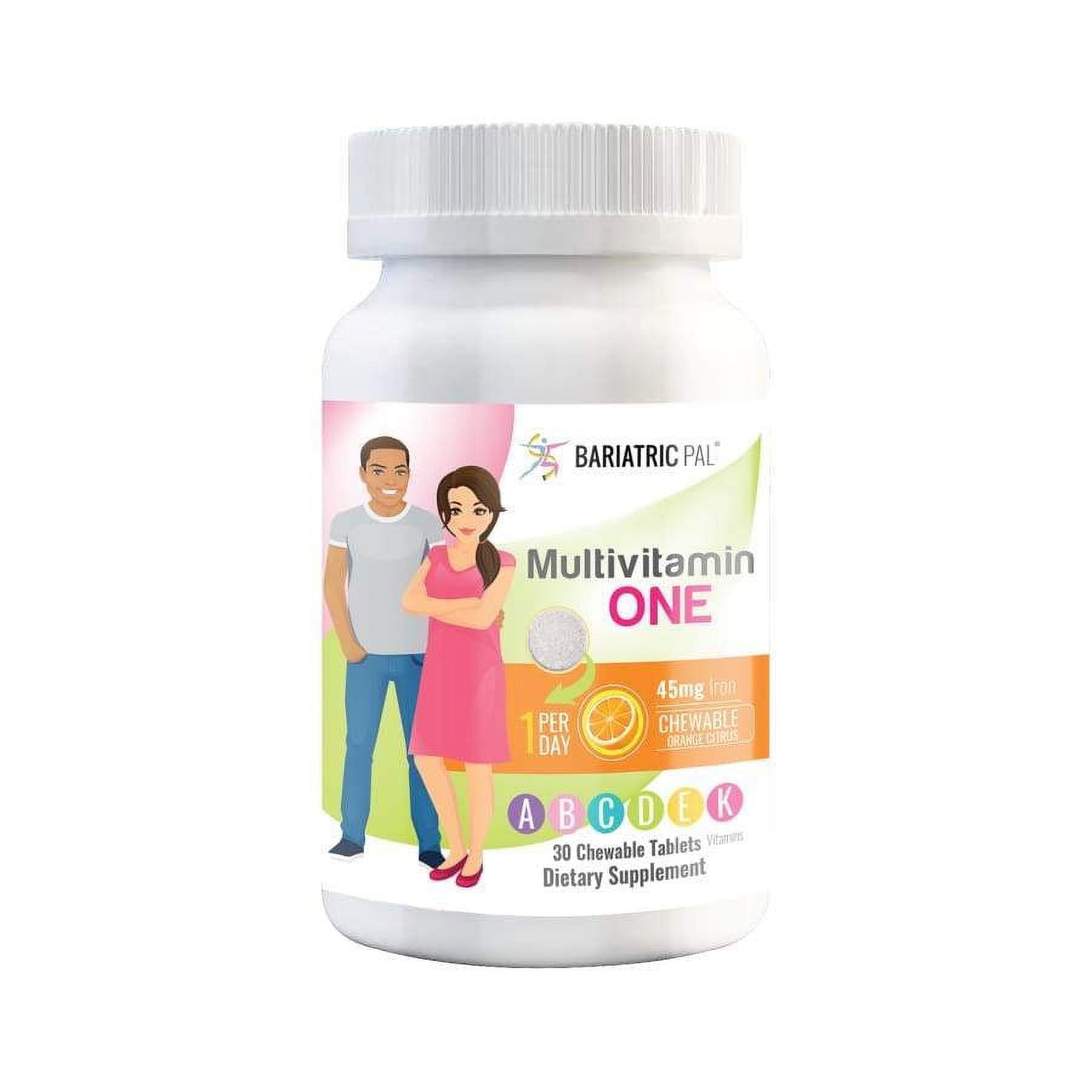 BariatricPal Multivitamin ONE "1 per Day!" Bariatric Multivitamin Chewable with 45mg Iron - Orange Citrus Size: 6-Month Supply