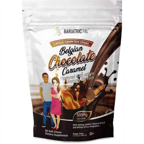 BariatricPal Sugar-Free Calcium Citrate Soft Chews 500mg with Probiotics - Belgian Chocolate Caramel Size: 270ct