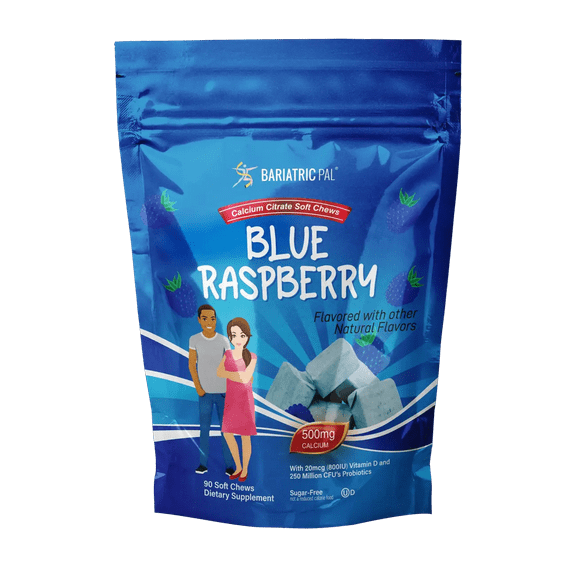 BariatricPal Sugar-Free Calcium Citrate Soft Chews 500mg with Probiotics - Blue Raspberry Size: 90ct
