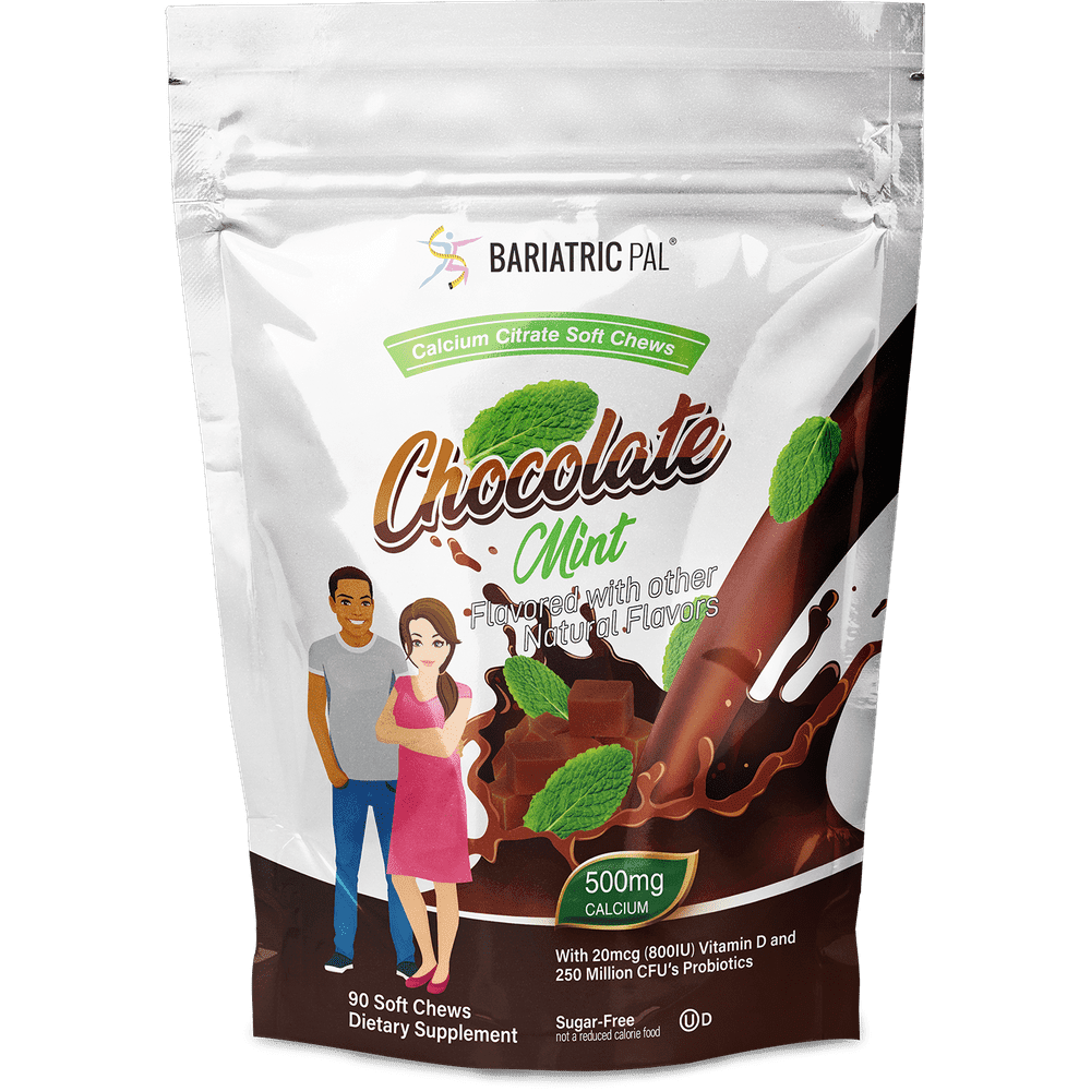 BariatricPal Sugar-Free Calcium Citrate Soft Chews 500mg with Probiotics - Chocolate Mint Size: 90ct