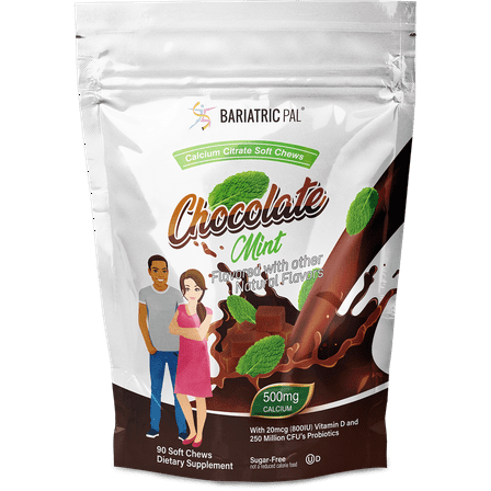 BariatricPal Sugar-Free Calcium Citrate Soft Chews 500mg with Probiotics - Chocolate Mint Size: 90ct
