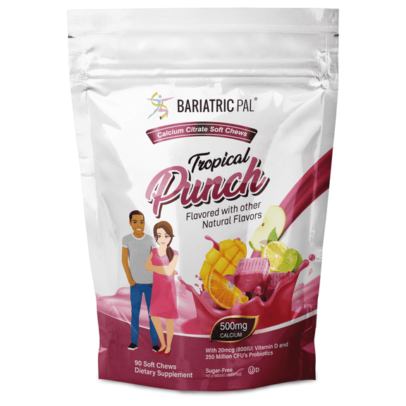 BariatricPal Sugar-Free Calcium Citrate Soft Chews 500mg with Probiotics - Tropical Punch (90ct)