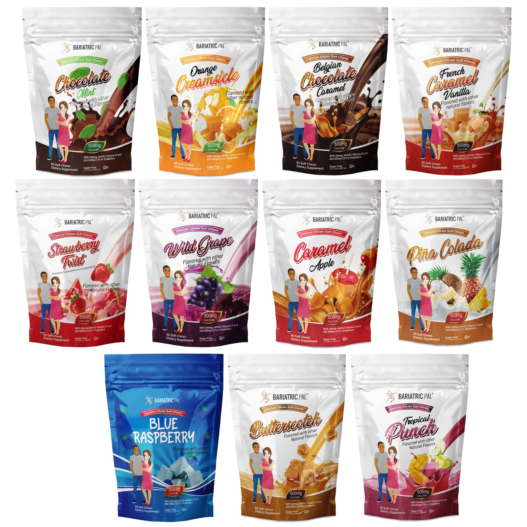 BariatricPal Sugar-Free Calcium Citrate Soft Chews 500mg with Probiotics - Variety Pack