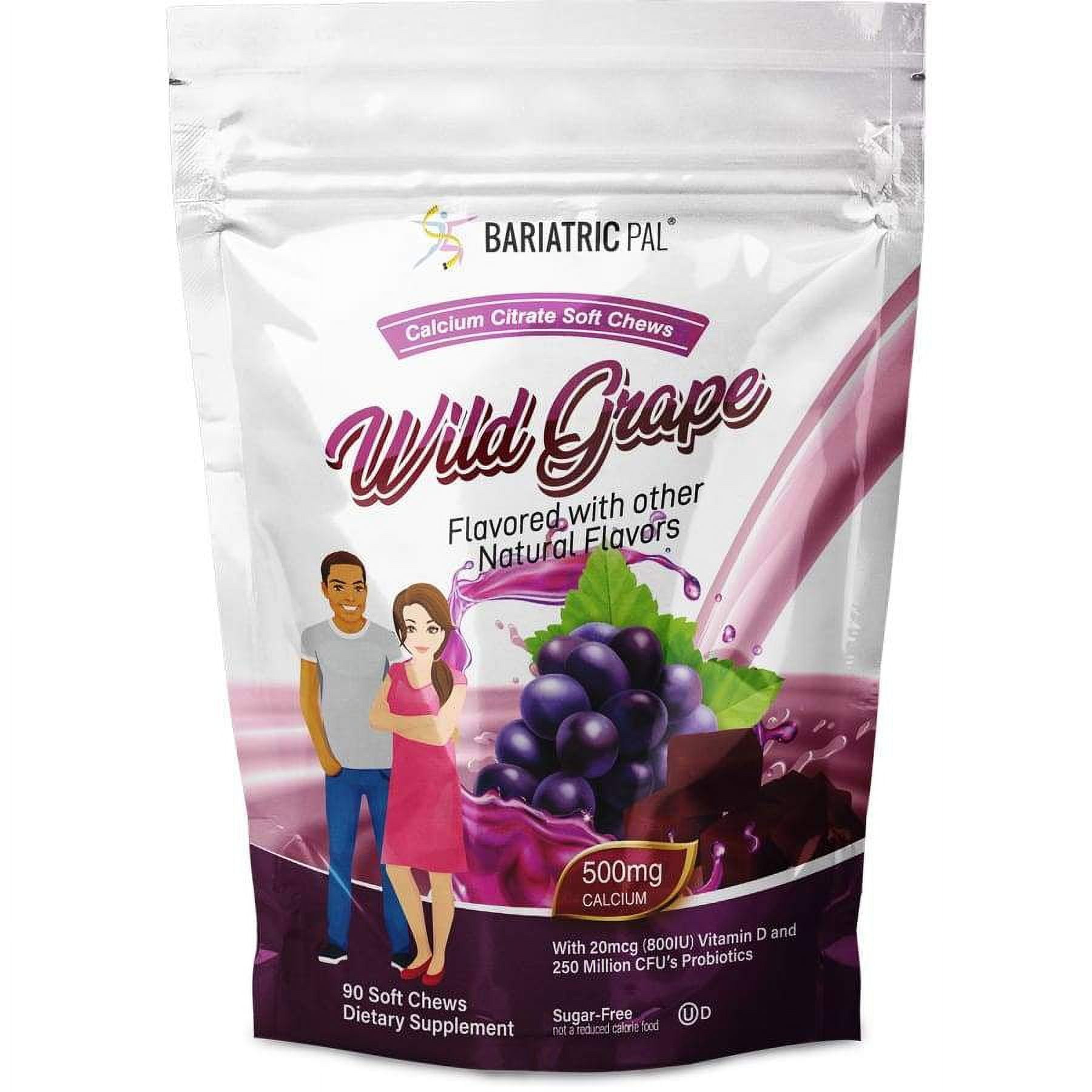 BariatricPal Sugar-Free Calcium Citrate Soft Chews 500mg with Probiotics - Wild Grape Size: 90ct