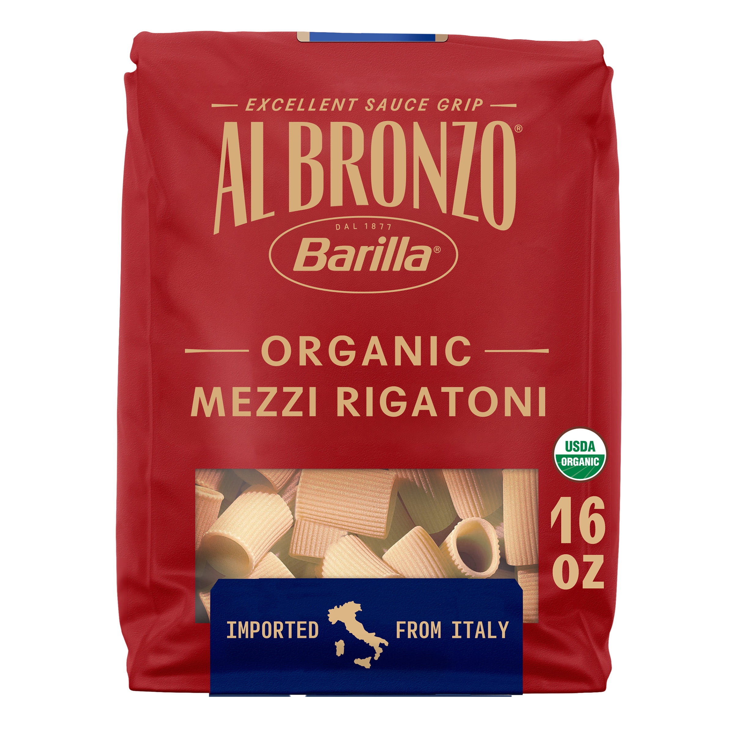 Al Bronzo by Barilla Organic Mezzi Rigatoni Pasta, Bronze Cut Pasta, 16oz.