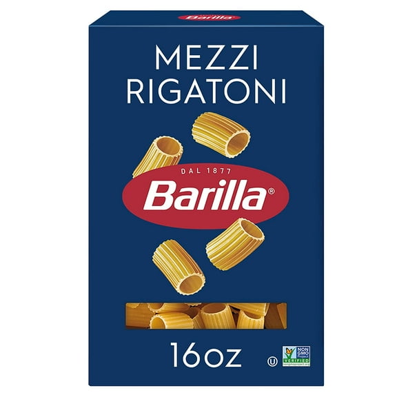 Barilla Mezzi Rigatoni Pasta, 16 oz. Box - Non-GMO Pasta Made with Durum Wheat Semolina - Kosher Certified Pasta (Pack of 3)