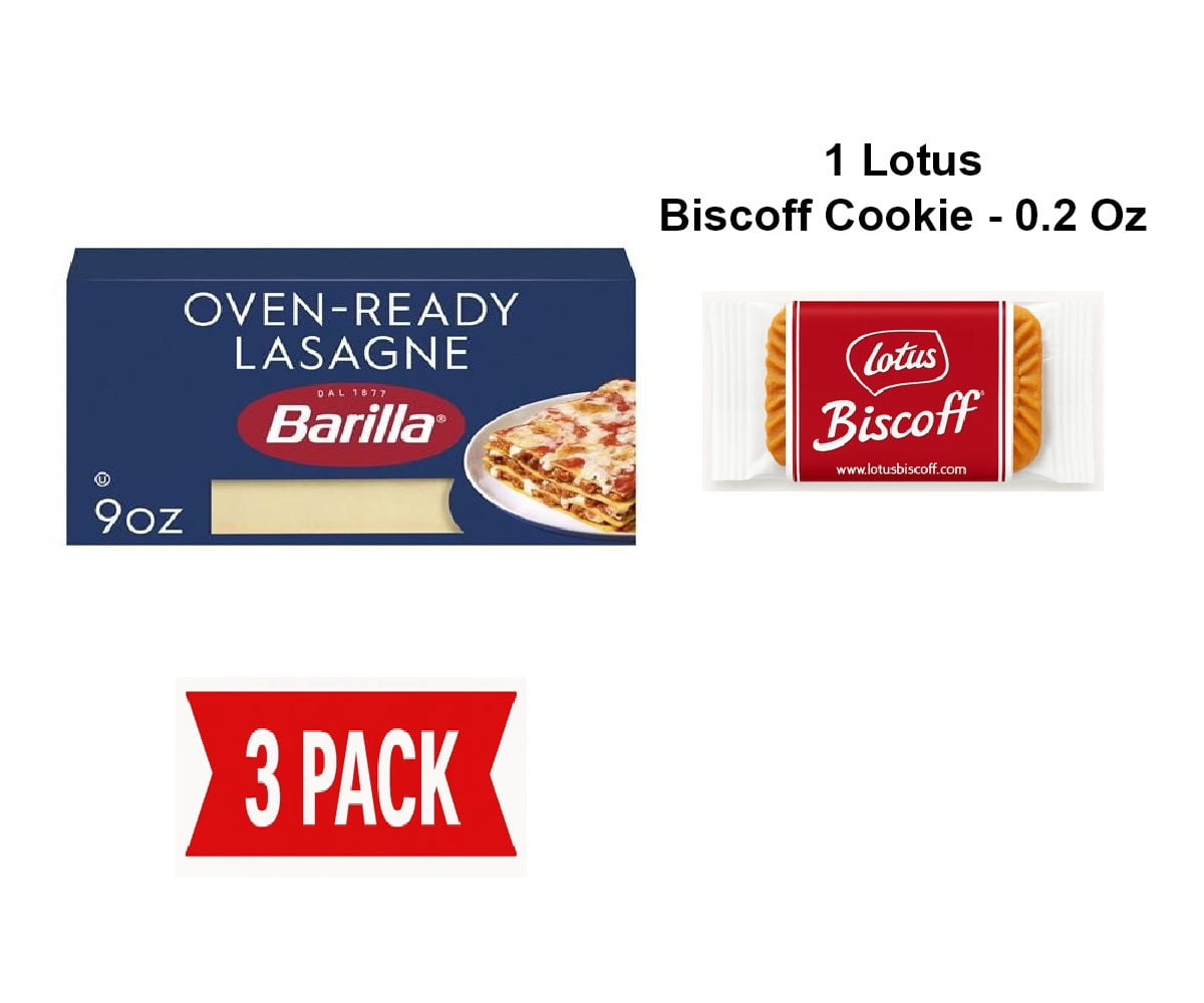 Barilla Oven-Ready Lasagne, 9 Oz. Box - Pasta Made With Durum Wheat Semolina - Kosher Certified Pasta - Pack Of 3 & Lotus Biscoff Cookie - 0.2 Oz - 1 ct