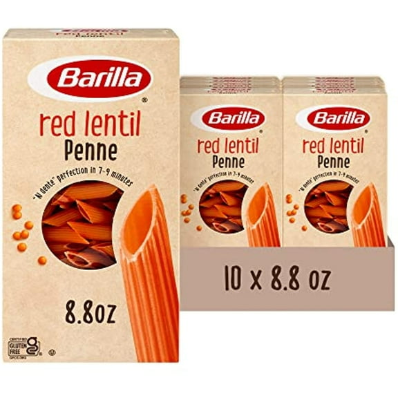 Barilla Red Lentil Penne Pasta, 8.8 Oz (Pack Of 10) - Vegan, Gluten Free, Non Gmo & Kosher - High Protein Pasta Made With Plant Based Protein