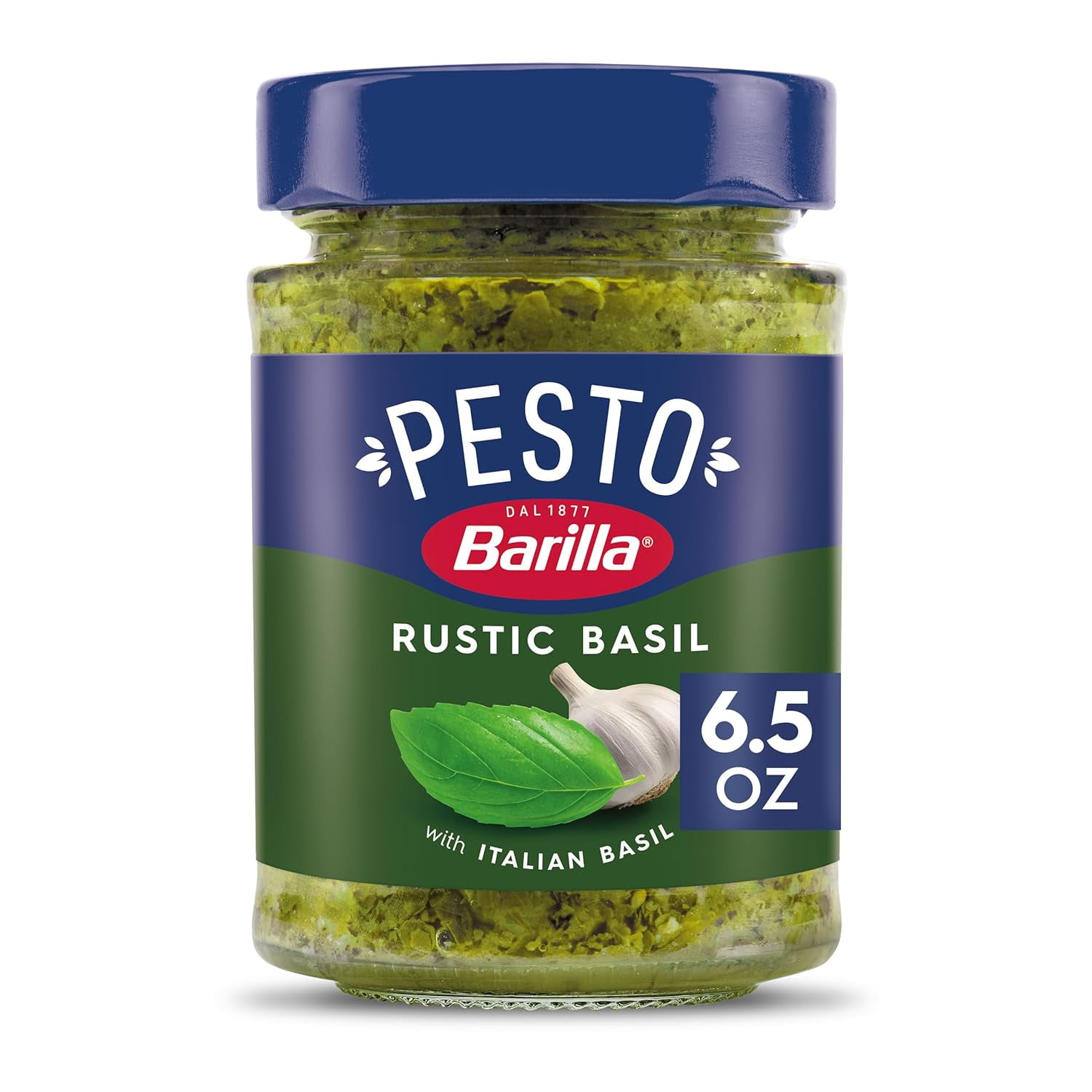 Barilla Rustic Basil Pesto Sauce Made with Italian Basil and Cheeses, 6.5 oz. Jar, Pasta Sauce and Spread--Packaging May Vary