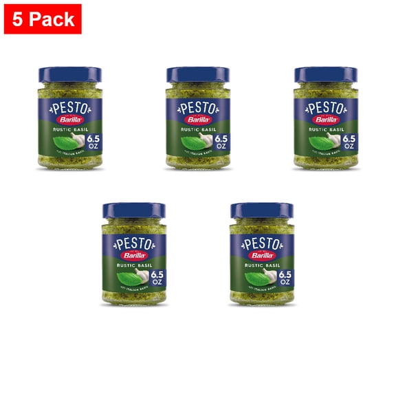 Barilla Rustic Basil Pesto with Italian Basil Pasta Sauce and Spread 6.5 oz - 5 Pack