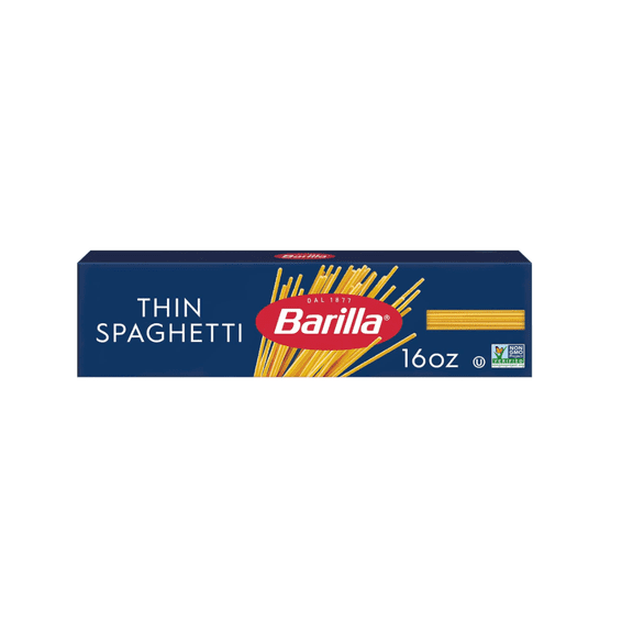 Barilla Thin Spaghetti Pasta, 16 oz. Box - Non-GMO, Made with Durum Wheat Semolina - Kosher Certified