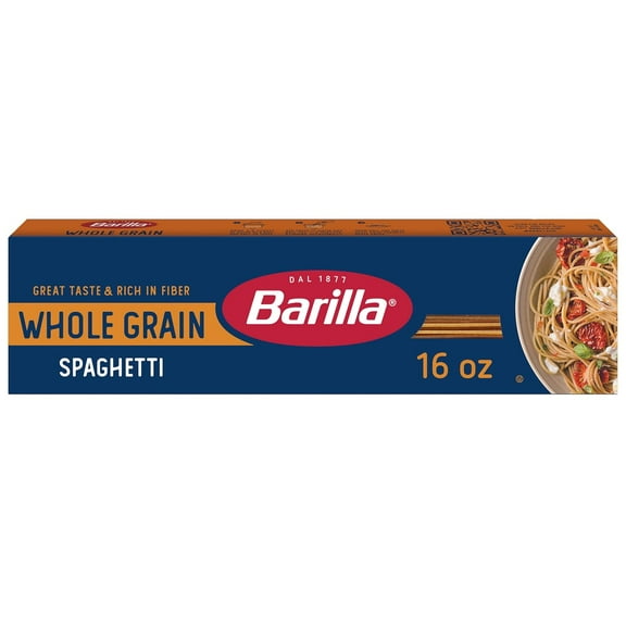 Barilla Whole Grain Spaghetti, 16 oz. Box - Non-GMO Pasta Made With 100% Whole Grain Durum Wheat - Great Source of Fiber (Pack of 3)