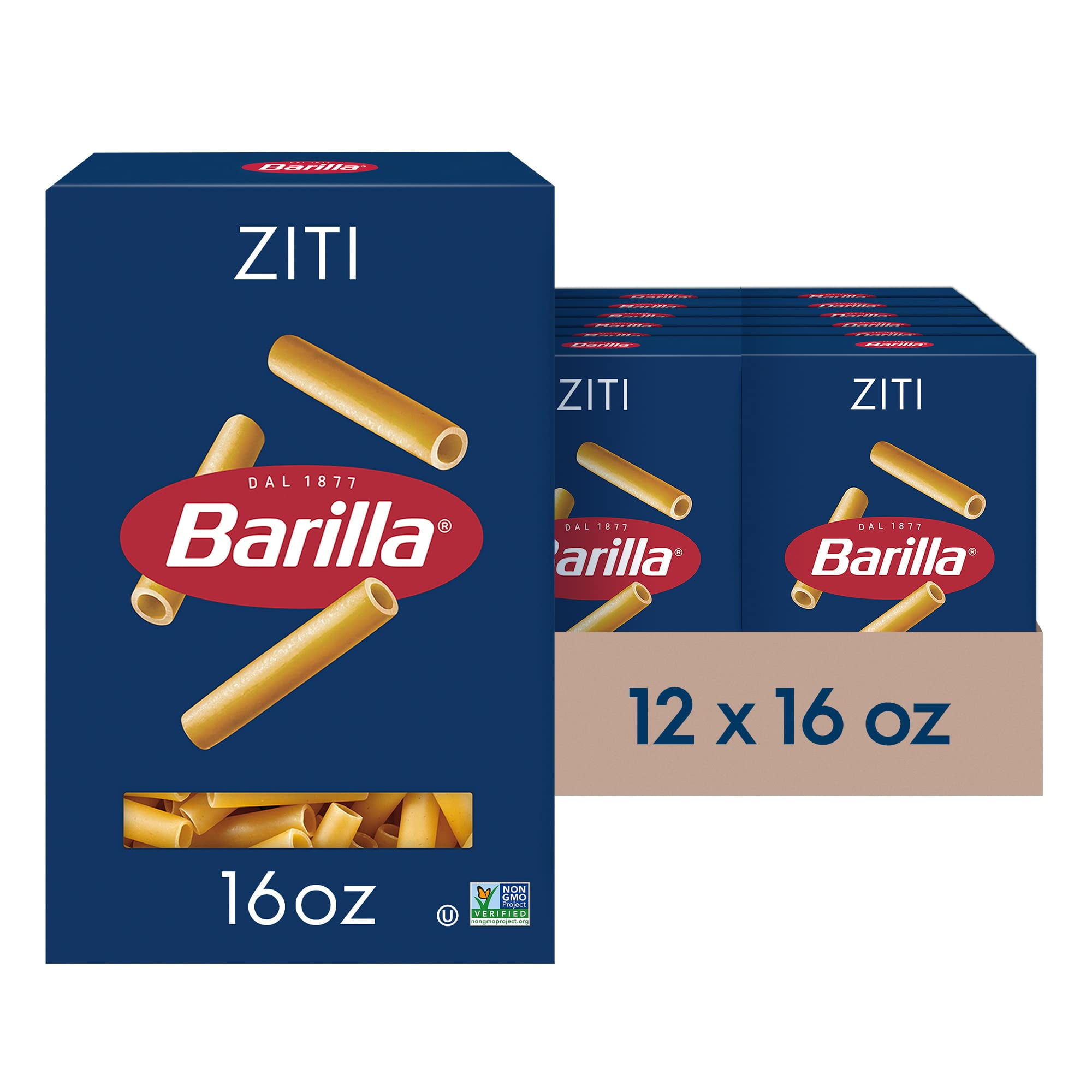 Barilla Ziti Pasta, 16 oz. Boxes (Pack of 12) NonGMO Pasta Made with