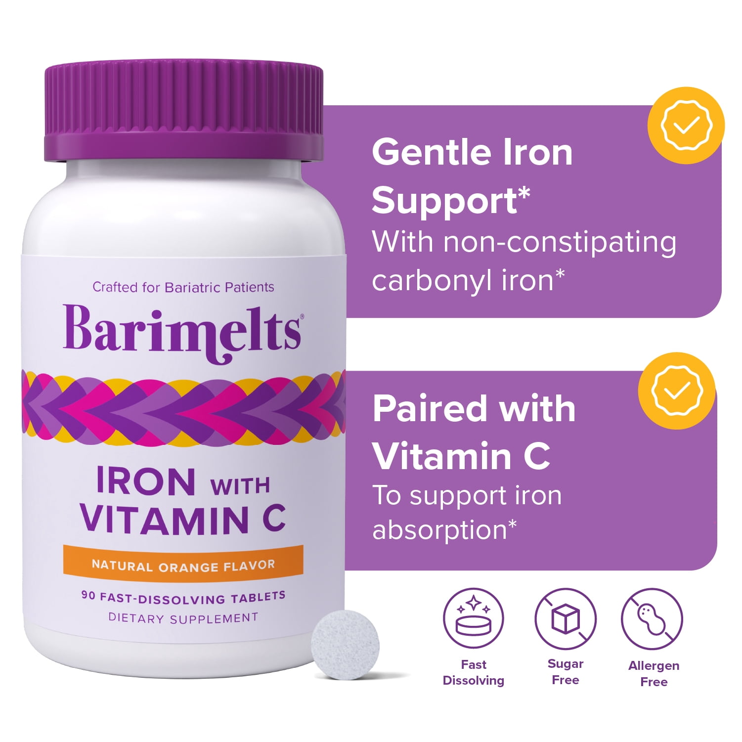 BariMelts Bariatric Iron Supplement with Vitamin C, Fast-Dissolving, Orange  Flavor, 90 Tablets - Walmart.com