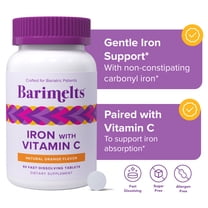 Barimelts Bariatric Iron Supplement with Vitamin C, Fast-Dissolving, Orange Flavour, 90 Tablets