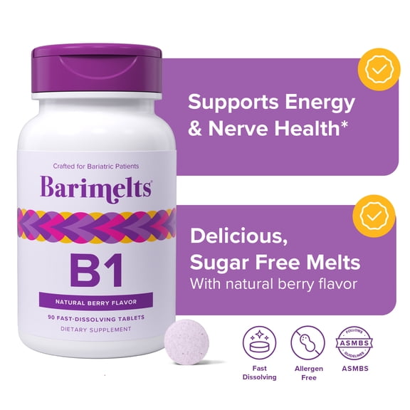 Barimelts Bariatric Vitamin B1 Fast-Dissolving Tablets, 90 Count, Berry Flavor
