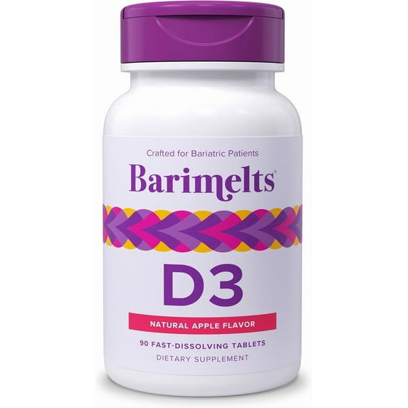 Barimelts Bariatric Vitamin D3 for Immune Support, 90 Fast-Melting Tablets, Post Weight Loss Surgery Patients, Apple Flavored Dietary Supplements