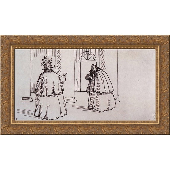 Barin Laputin and porter 24x16 Gold Ornate Wood Framed Canvas Art by Boris Kustodiev