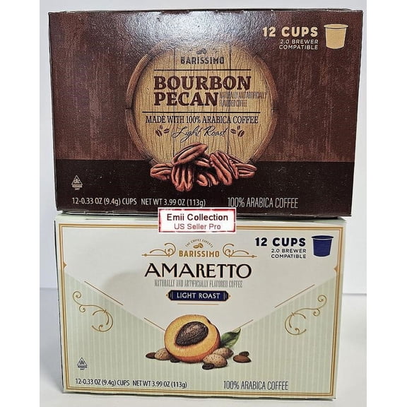 Barissimo Coffee Light Roast Amaretto and Bourbon Pecan 12 Cups 3.99oz 113g (2 Boxes)