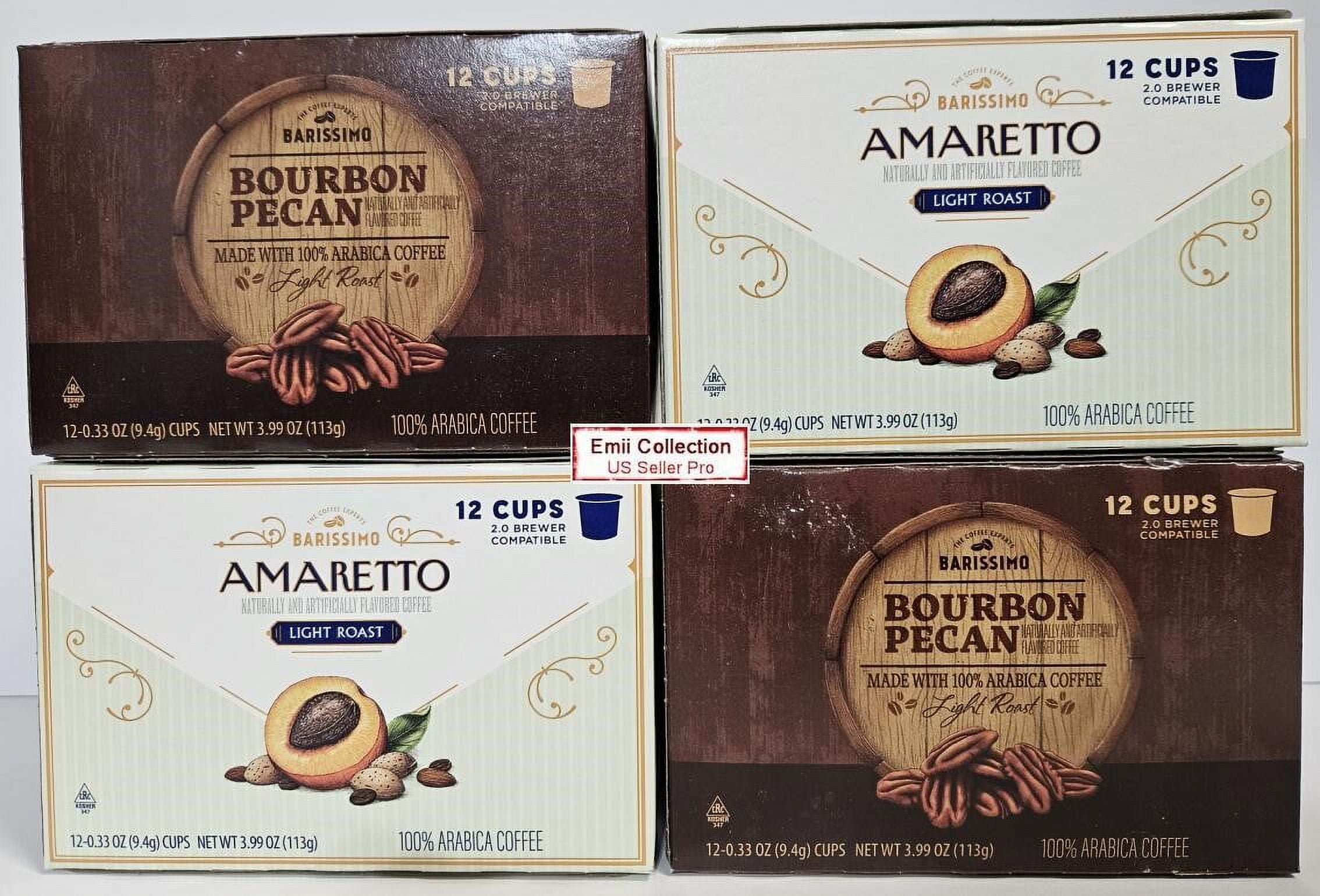 Barissimo Coffee Light Roast Amaretto and Bourbon Pecan 12 Cups 3.99oz 113g  (4 Boxes) - Walmart.com