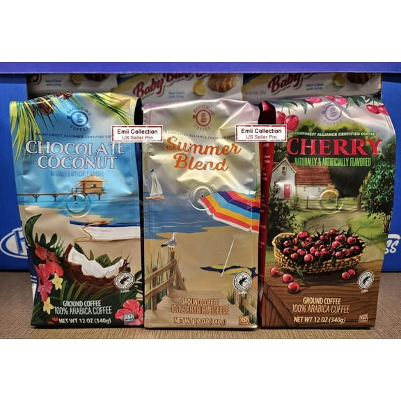 Barissimo Coffee Naturally & Artificially Flavored Chocolate Coconut, Summer Blend, Cherry 12oz 340g (3 Bags)