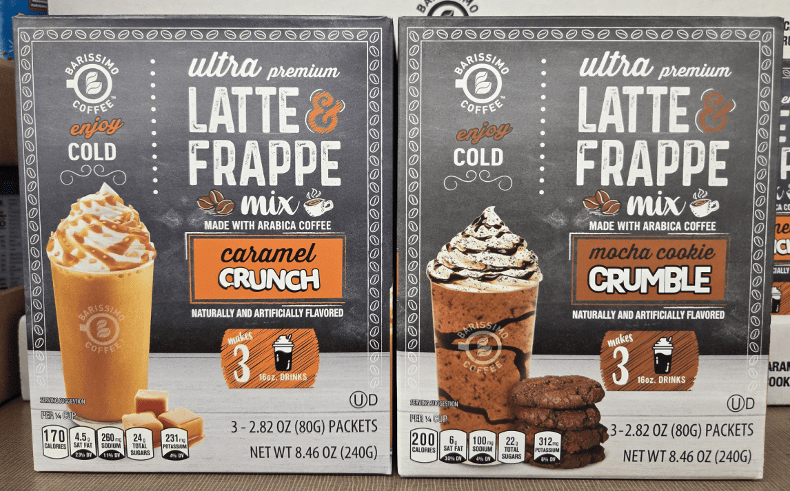 Barissimo Coffee Ultra Premium Latte Frappe Mix Caramel Crunch & Mocha Cookie Crumble 8.46oz 240g (2 Boxes)