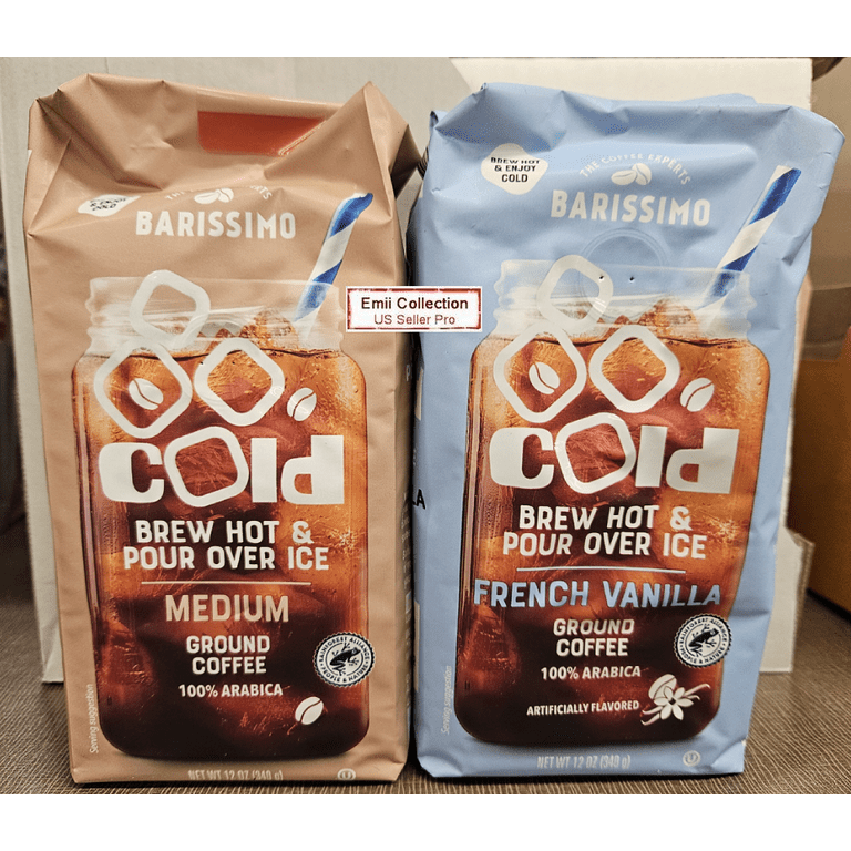Barissimo Cold Brew Hot & Pour Over Ice Medium & French Vanilla Ground  Coffee 12oz 340g (2 Bags)