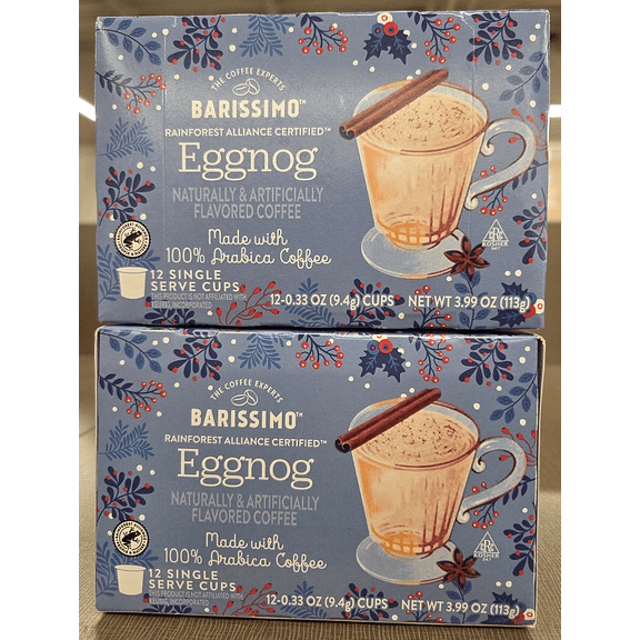 Barissimo Eggnog 12 Cups Medium Coffee 3.99oz 113g (2 Boxes)