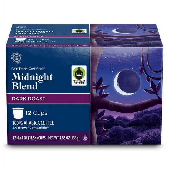 Barissimo Fair Trade Midnight Blend Dark Roast Coffee Pods, 12 count - Pack of 2