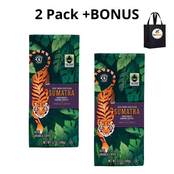 Barissimo Fair Trade Single Origin Sumatra Ground Coffee 12 oz , 2 Pack + Bonus